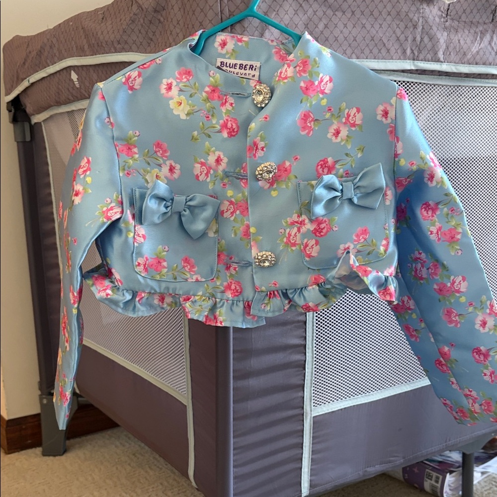 Blueberi Boulevard Floral Kids Blazer - Blue and Pink